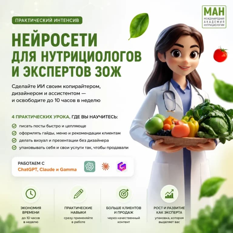Нейросети для нутрициологов и экспертов ЗОЖ